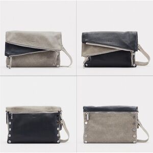 Hammitt Dillon Black Pewter Reversible 3 Way Clutch Crossbody leather Handbag
